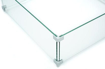 AMS Fireplace | Rectangular Fire Pit Glass Wind Guard for Brooklyn Fire Pit (Dark Gray) | Shielded from Patio Heater Flames | Tempered Glass with Polished Edges for Safety | Fire Table Glass Shield