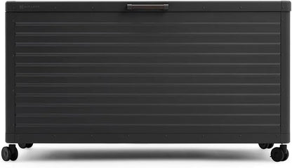 MIRADOR 175 Gallon Outdoor Storage Box Waterproof, Metal Deck Box with wheels for Patio Furniture, Garden Tools, Outdoor Cushion, Charcoal