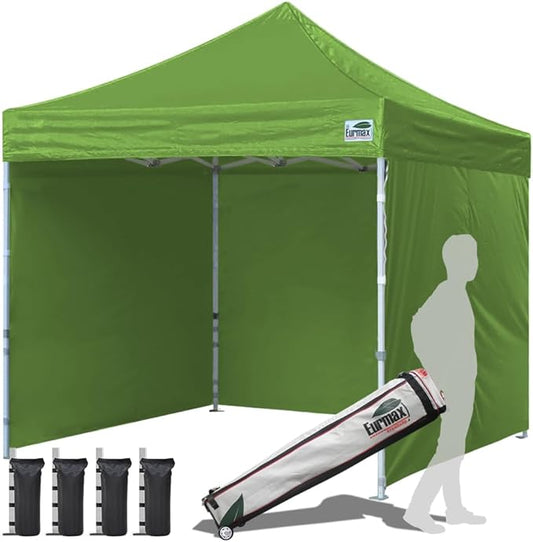 Eurmax USA 10'x10' Pop-up Canopy Tent Commercial Instant Canopies with 4 Removable Zipper End Side Walls and Roller Bag, Bonus 4 SandBags(Field Green)