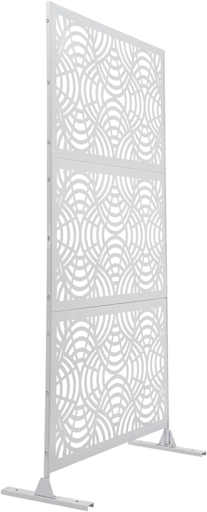 Metal Outdoor Privacy Screen with Stand,Freestanding Privacy Screen & Panels, Decorative Outdoor Divider with Stand Panels for Deck Patio Balcony (35.43 * 74.8in White)