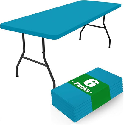 Spandex 6 Foot Rectangle Table Cloth 6 Pack, Elastic Fitted Tablecloths for Picnic, Stretch Washable Patio Table Cover for Outdoor, Camping, Banquet and Parties (Teal, 30"x72")