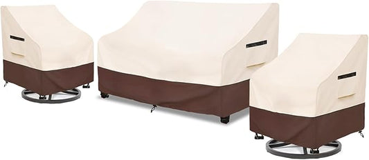 Rileytee 3 Piece Heavy Duty Waterproof Patio Furniture Covers,Outdoor Furniture Covers for Patio Furniture,Includes 2 Patio Chair Covers 33in and 1 Patio loveseat Cover 79in,Beige