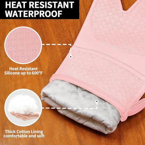 Silicone Oven Mitts, Heat Resistant 500F Kitchen Mitts 2PCS, 11.6" BPA-Free - Image 3
