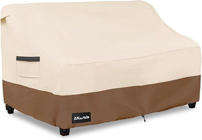 2-Seater Patio Loveseat Cover,60W x 34D x 30H Inches Outdoor Couch Cover,100% Waterproof Heavy Duty Patio Sofa Covers,Patio Furniture Covers,Beige&Brown