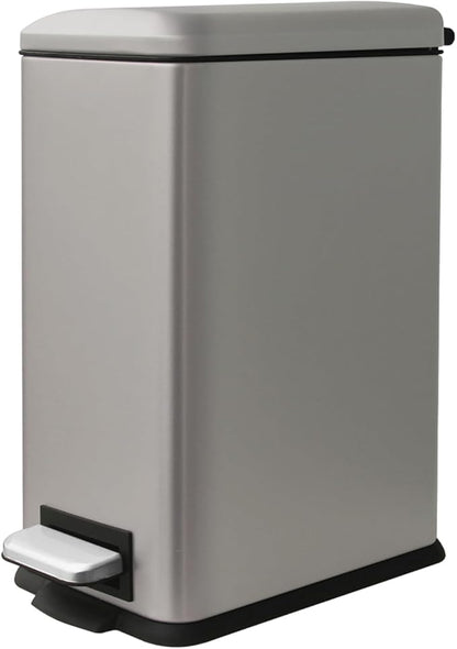Trash Can, 2.6 Gallon Bathroom Trash Can with Lid, Stainless Steel Garbage Can with Removable Liner, 10 Liter Rectangle Step Trash Bin for Office, Bedroom, Living Room, Dorm, Kohler Grey