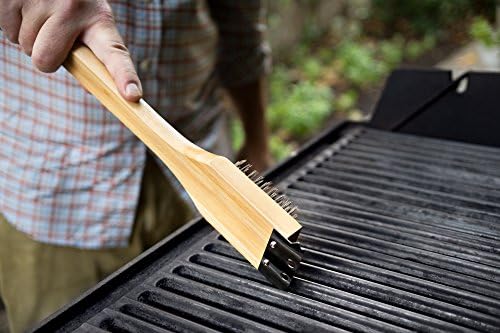 Outset QV40 Verde Collection Grill Brush and Scraper, 14.5 inches, Bamboo Handle - Image 2