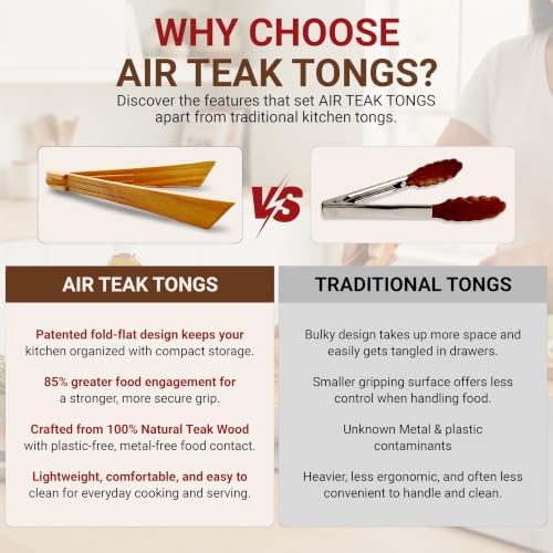 Air Teak Tongs Premium Teakwood Kitchen Tongs – Fold-Flat Wooden Cooking Tongs - Image 7