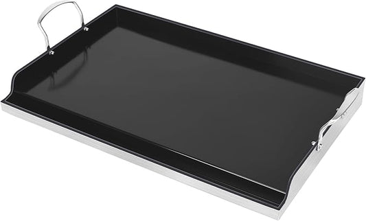 Utheer 25" x 16" Ceramic Nonstick Stainless Steel Griddle for Gas Grill, Charcoal, Large Stove Top Griddle, Non-Toxic, PFAS/PFOA/PTFE Free, Oven Up to 500°F, for BBQ, Camping & Kitchen, Black