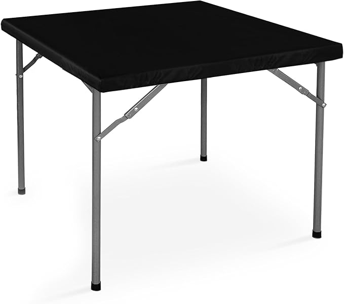 LUSHVIDA Vinyl Card Tablecloth with Flannel Backing 48x48 inch - Waterproof Plastic Picnic Table Cover for Square Folding Table Cloth with Elastic Corners, Black