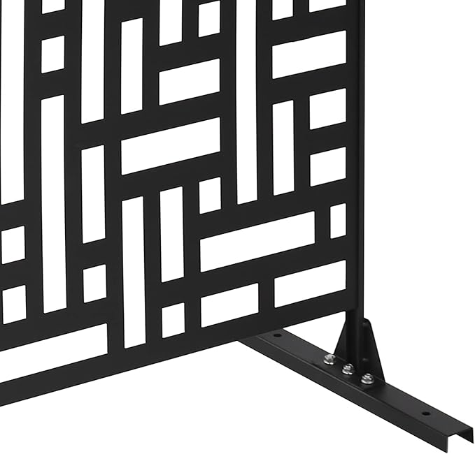 75" H×35" W Decorative Outdoor Privacy Screen with Stand, Outdoor Decor Privacy Fence Screen Metal Fence Panels, Free Standing Metal Divider for Patio Lawn Deck (Black-Street)