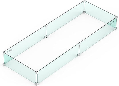 Skyflame Fire Pit Wind Guard, 53.5" x 19.5" x 6" Clear Tempered Glass Flame Guard Set with Hard Aluminum Corner Brackets and Rubber Feet, Fits for 48-inch Rectangular Fire Pit Burner Pan
