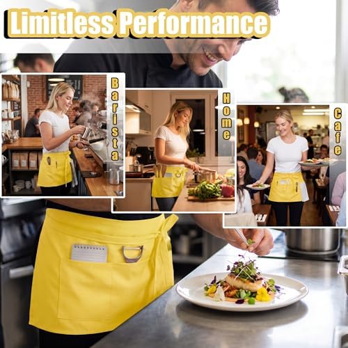 TOSHE Waist Apron 3 Pockets Waterdrop Resistant Cotton Server - Image 6
