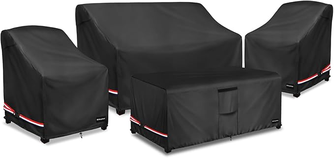 Rileytee Patio Furniture Set Covers,4 Pcs 600D Heavy Duty 100% Waterproof Outdoor Furniture Cover,Fit Patio Loveseat, Chair and Coffee Table (Black)