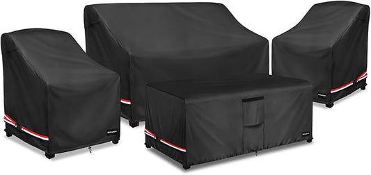 Rileytee Patio Furniture Set Covers,4 Pcs 600D Heavy Duty 100% Waterproof Outdoor Furniture Cover,Fit Patio Loveseat, Chair and Coffee Table (Black)