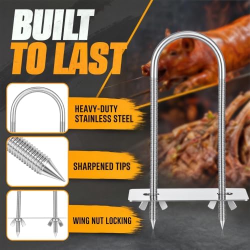 4 Pcs Steel Rotisserie Fork U Bolt Adjustable Spit Rod, 7.5" L - Image 3