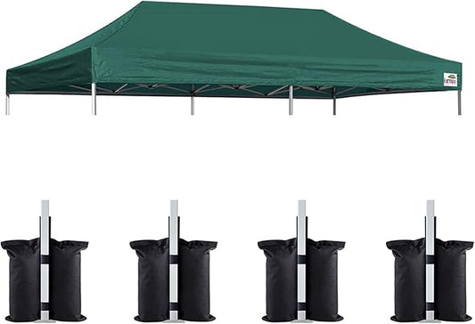 Eurmax USA 10x20 Pop Up Canopy Replacement Canopy Tent Top Cover, Instant Canopy Top Cover ONLY, Choose 30 Colors,Bonus 4PC Pack Weight Bag (10x20, Forest Green)