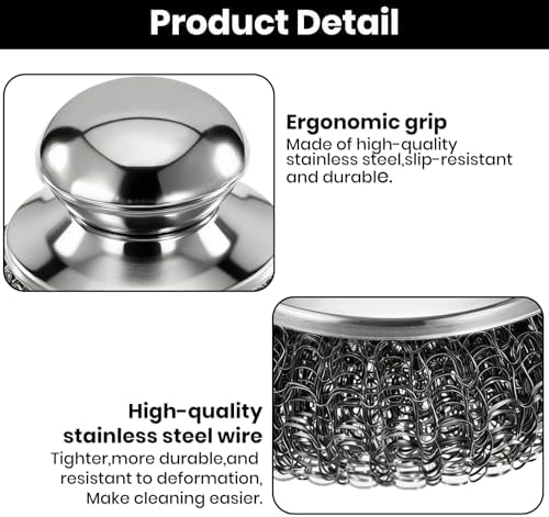 Steel Wool Scrubber with Handle, Stainless Steel, 5 Pack, - Image 4