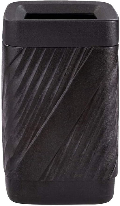 Safco 9372BL Twist Indoor Outdoor Open Top Plastic Trash Can, 32-Gallons, Touch-Free Disposal, Weather-Resistant, Ideal for Busy Environments, Black, 18.875"D x 18.875"W x 30"H