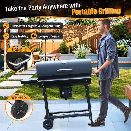 Charcoal BBQ Grills Outdoor: Spacious Barrel Barbecue Grill - Image 2