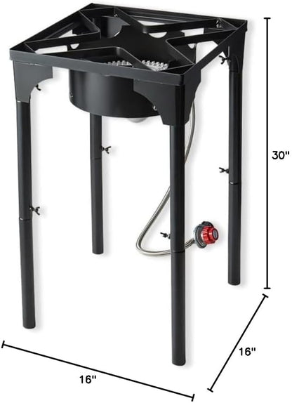 Adjustable Tall Gas Stove with Hose Guard, Steel Heavy Duty Single Burner Outdoor Patio Stove, Tank Cooker Perfect for Deep Frying or Steaming, Turkey Fry, Catered Events, Camping, Range - 110,000BTU
