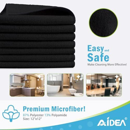 AIDEA Black Microfiber Cleaning Cloth-100PK, Reusable Cleaning Rags 12"x12" - Image 2