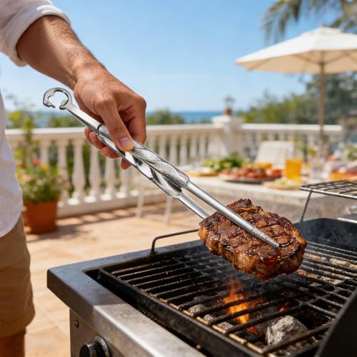12.5 Inch 304 Stainless Steel Grill Tongs, Heavy Duty Cooking Tongs, - Image 5