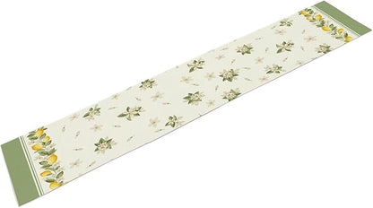 Lemon Spring Table Runner, Farmhouse Rustic Summer Flower Leaves Table Cover for Home Kitchen Dining Room Table, 13x90inch