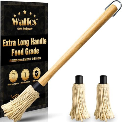 Walfos BBQ Mop Brushes for Sauce, Grilling Basting Mop Wooden Long Handle by Walfos