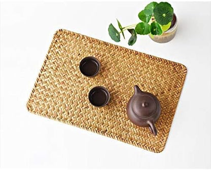 4 Pack Rectangular Woven Placemats, Natural Seagrass Place Mats, 17" x 12", Rattan Wicker Table Mats for Dining Table