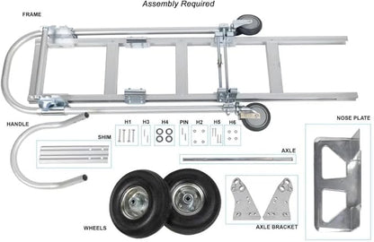 Vergo Industrial Convertible Hand Truck - AS7B Heavy Duty Aluminum 2 in 1 Dolly (800 lb Capacity) Lightweight Reinforced Frame, Ergonomic Handle, Superior Mobility Moving Dolly (2 Positions, 63" High)