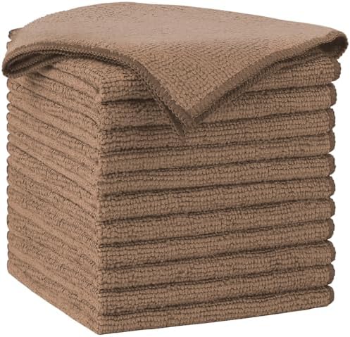 AIDEA Brown Microfiber Cleaning Cloth-12PK, Cleaning Rags 12"x12" Absorbent by AIDEAHOME