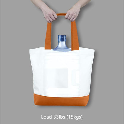 TOPDesign 1-Pack Super Strong Large 12oz Cotton Canvas Tote Bag, Reusable Grocery Shopping Cloth Bag, Fashionable Two-Tone Tote for Crafts, DIY Your Creative Designs