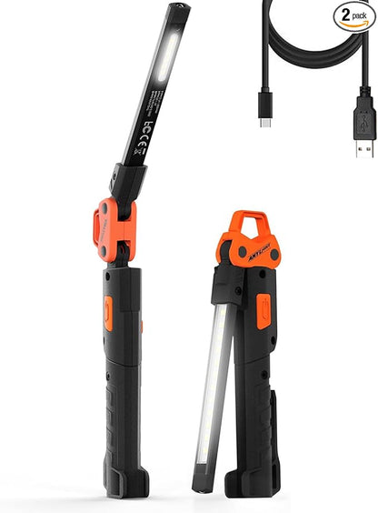 Rechargeable Work Light, 400LM Mechanic Work Lights, Magnetic Flashlight with 230° Rotate and Hook Led Work Lights for Car Repairing, Emergency, Grill, Outdoor Work (2 Packs)