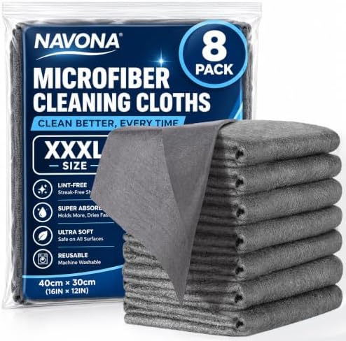8 Pack Microfiber Cleaning Cloths, Lint‑Free Magic Cleaning Cloth, 12x16 In by Welcometobuy%EF%BC%81