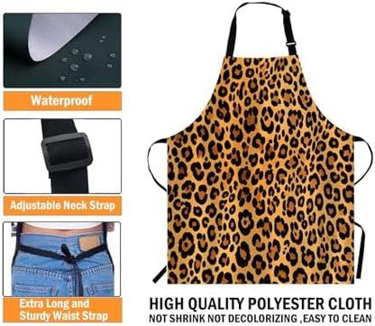 WONDERTIFY Leopard Print Apron, Wild Animal Leopard Skin Cheetah Pattern Bib - Image 3