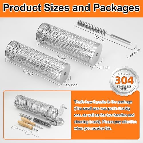 2 PCS Rolling Grill Baskets for Outdoor Grill, Stainless Steel Veggie Grill - Image 2