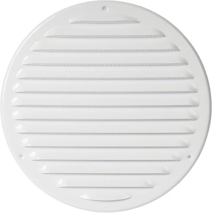 Repa Market 8 Inch (Opening Dimensions) Round Air Vent Cover/White Galvanized Steel Louvered Grill Cover with Mesh Screen/Wall or Ceiling Vent/HVAC Register for DIY Home Improvement