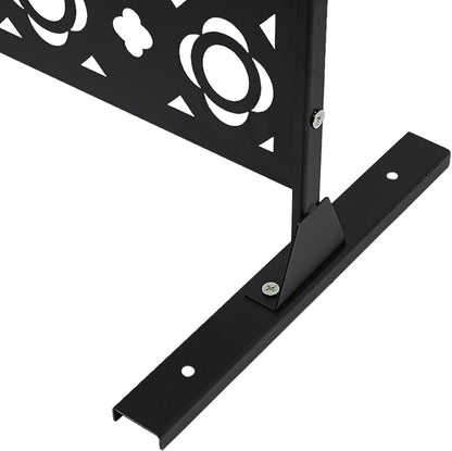 75" H×35" W Decorative Outdoor Privacy Screen with Stand, Outdoor Decor Privacy Fence Screen Metal Fence Panels, Free Standing Metal Divider for Patio Lawn Deck (Black-Small Plum Blossom)
