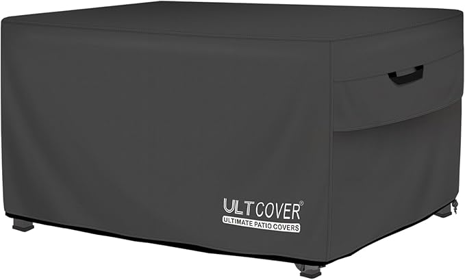ULTCOVER Rectangular Gas Fire Pit Table Cover 44x32 inch Waterproof Heavy Duty Firepit Cover, Black