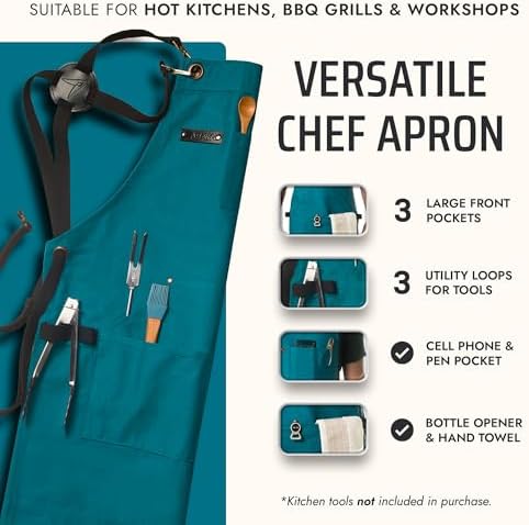 Asaya Chef and BBQ Apron with Bottle Opener and Hand Towel - 10oz Cotton Canvas - Image 2