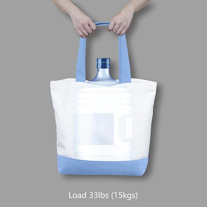 TOPDesign 1-Pack Super Strong Large 12oz Cotton Canvas Tote Bag, Reusable Grocery Shopping Cloth Bag, Fashionable Two-Tone Tote for Crafts, DIY Your Creative Designs
