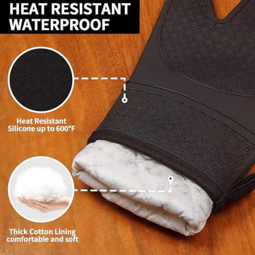 Silicone Oven Mitts, Heat Resistant 500F Kitchen Mitts 2PCS, 11.6" BPA-Free - Image 3