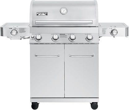 Monument Grills 4+2 Burner 72,000 BTUs Propane Gas Grill 700 sq.in. Stainless Steel Grill Built-In Thermometer, with two Side Burners