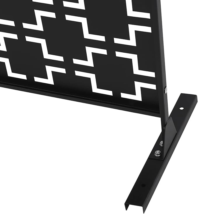 75" H×35" W Decorative Outdoor Privacy Screen with Stand, Outdoor Decor Privacy Fence Screen Metal Fence Panels, Free Standing Metal Divider for Patio Lawn Deck (Black-Square)