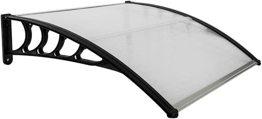 Simply-Me 40" x 40" Door Window Awning Polycarbonate Cover Front Door Outdoor Patio Awning Canopy UV Rain Snow Protection Hollow Sheet (Silver & Black Bracket)