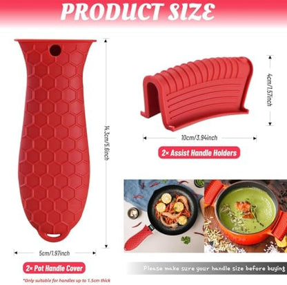 4 Pack Silicone Hot Handle Holder Cover Cast Iron Handle Cover Silicone Pot - Image 3