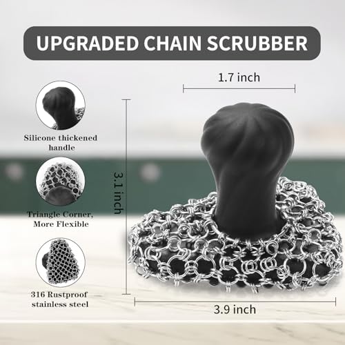 Cast Iron Scrubber with Handle 316 Dish Cast Cleaner Chainmail Scrubber - Image 3
