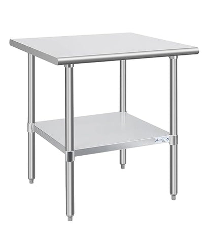 Hally Stainless Steel Table for Prep & Work 30 x 30 Inches, NSF Commercial Heavy Duty Table with Undershelf and Galvanized Legs for Restaurant, Home and Hotel