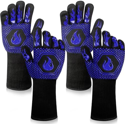 BBQ Gloves 1472F Heat Resistant Non-Slip Silicone 2 Pairs by DKHDBD