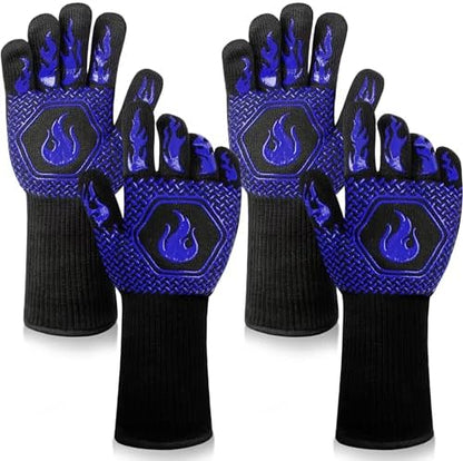 BBQ Gloves 1472F Heat Resistant Non-Slip Silicone 2 Pairs by DKHDBD